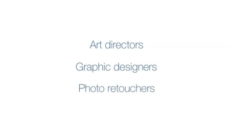 Art directors, graphic designer, photo retoucher. (Graue Schrift auf weißem Hintergrund)